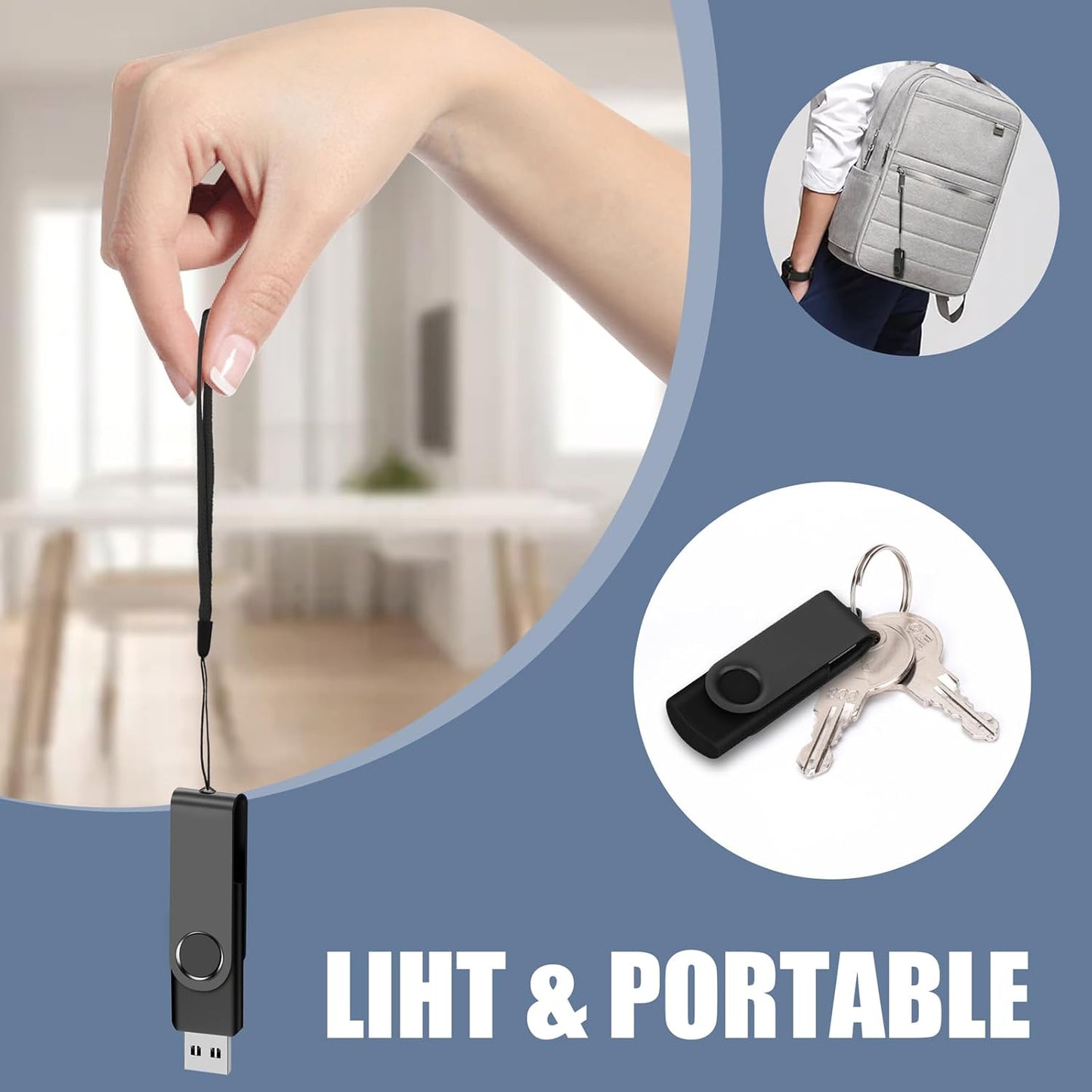 8GB USB Flash Drives – 20 Pack USB 2.0 Thumb Drives with Lanyards, Black Bulk Memory Sticks for Storage & Backup
