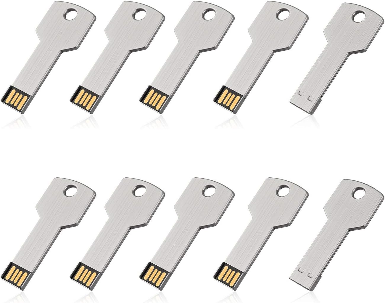 Key-Shaped USB Flash Drive 10-Pack – 32GB USB 2.0 Metal Pen Drives, Silver Finish