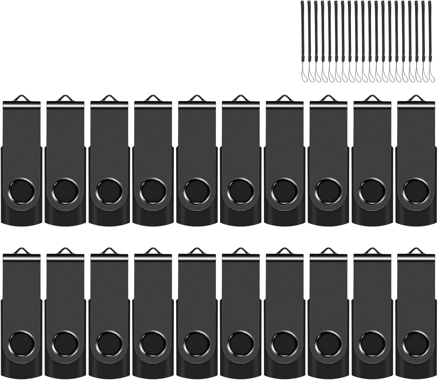 8GB USB Flash Drives – 20 Pack USB 2.0 Thumb Drives with Lanyards, Black Bulk Memory Sticks for Storage & Backup