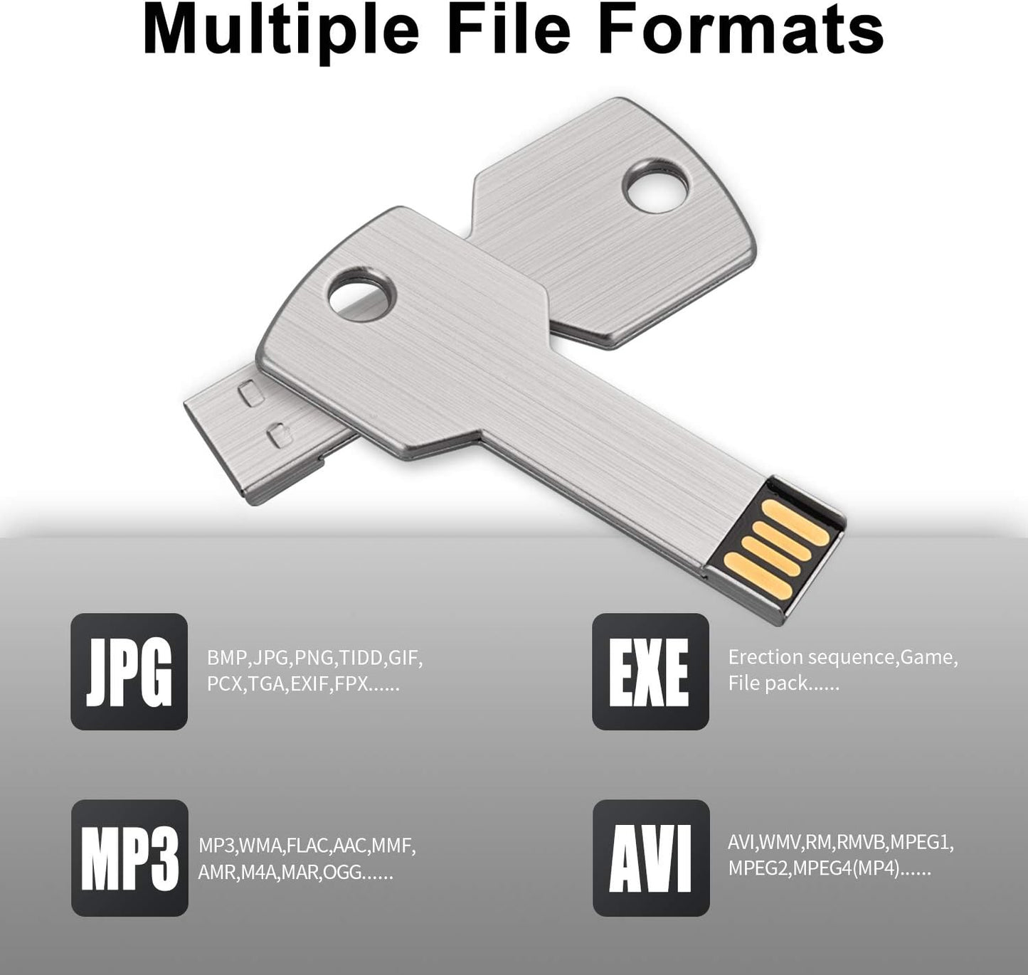 Key-Shaped USB Flash Drive 10-Pack – 32GB USB 2.0 Metal Pen Drives, Silver Finish