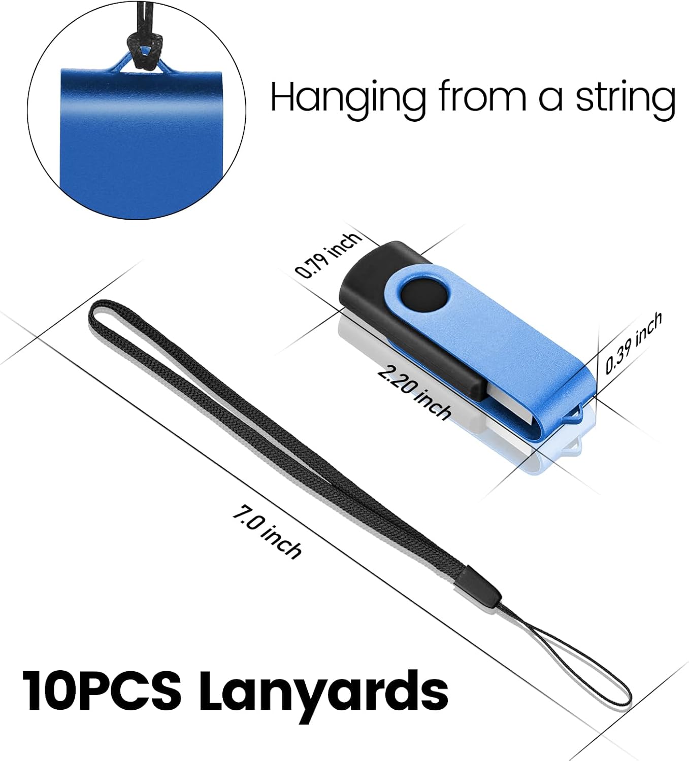 2GB USB Flash Drive Bulk 10-Pack – USB 2.0 Swivel Pen Drives with Lanyards, Assorted Colors