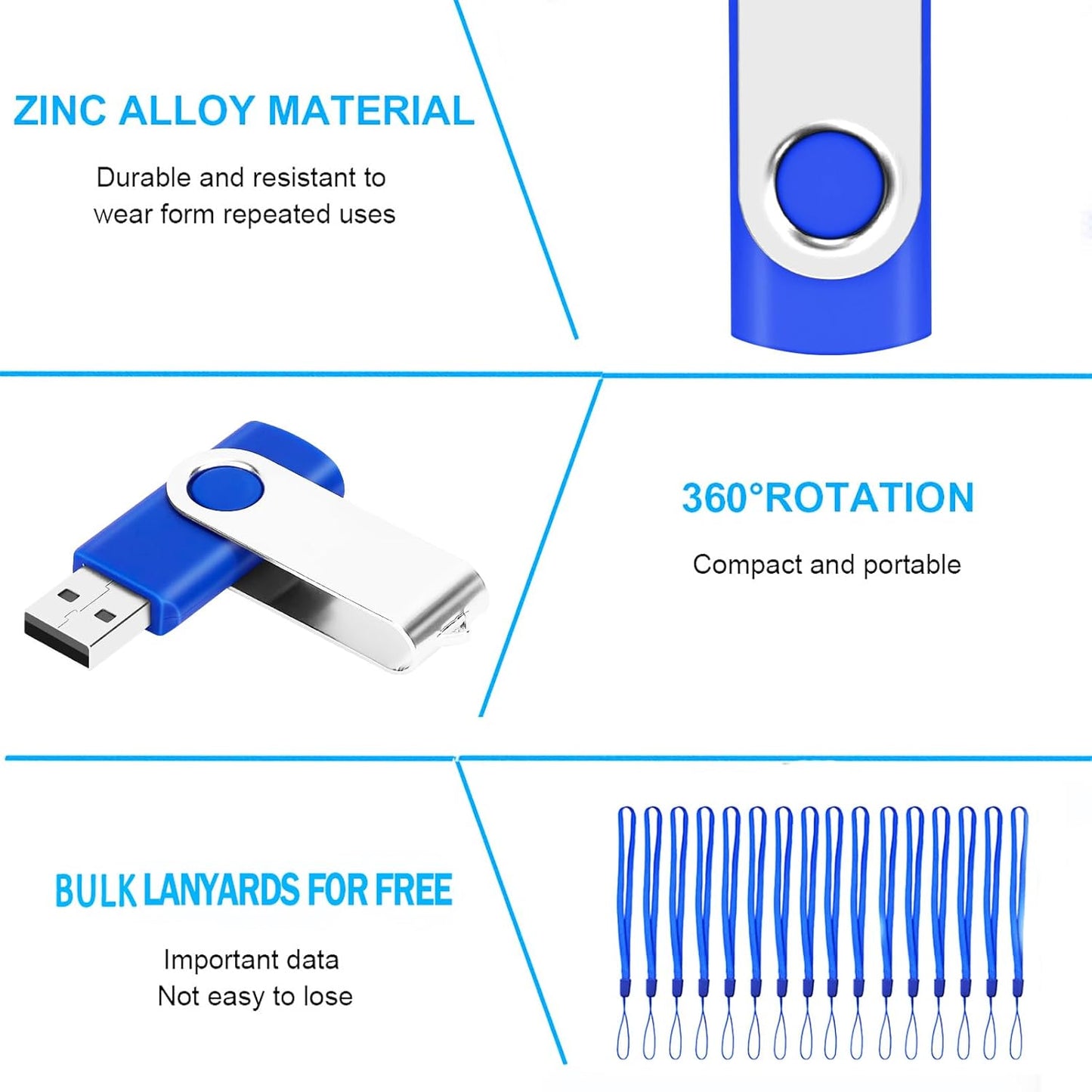 2GB USB Flash Drive Bulk 50-Pack – EASTBULL USB 2.0 Swivel Metal Memory Sticks for Business & School