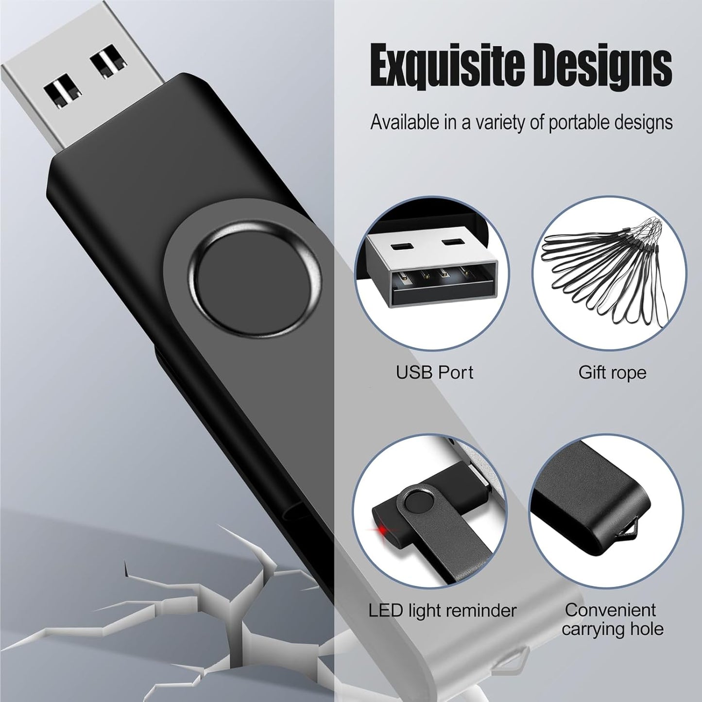 8GB USB Flash Drives – 20 Pack USB 2.0 Thumb Drives with Lanyards, Black Bulk Memory Sticks for Storage & Backup