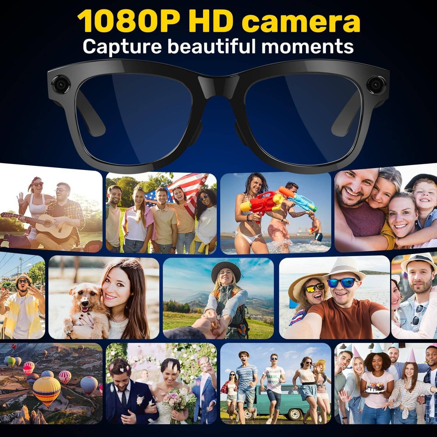 M02 Upgraded AI Smart Glasses 1080P Video Audio, Real-Time Translation