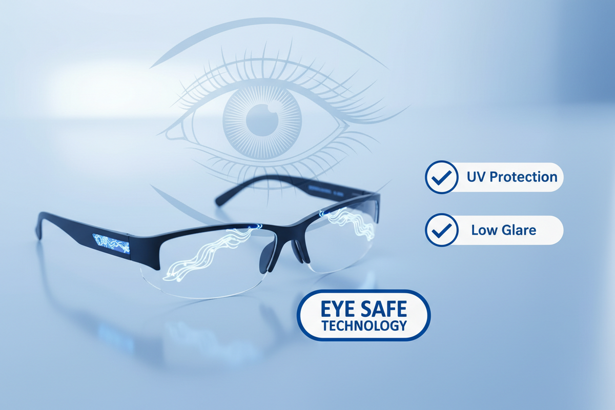 LED Glasses featuring eye safe technology with UV protection and low glare benefits.