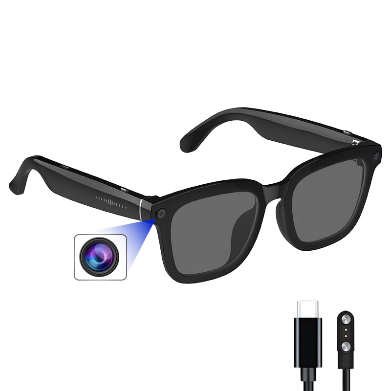AI Smart Camera Glasses: HD 1080P Video Recording and Photo Taking, Translation, Assistant Conversation, Suitable for Outdoor and Indoor, Cycling, Hiking Travel (Black Sunglasses)