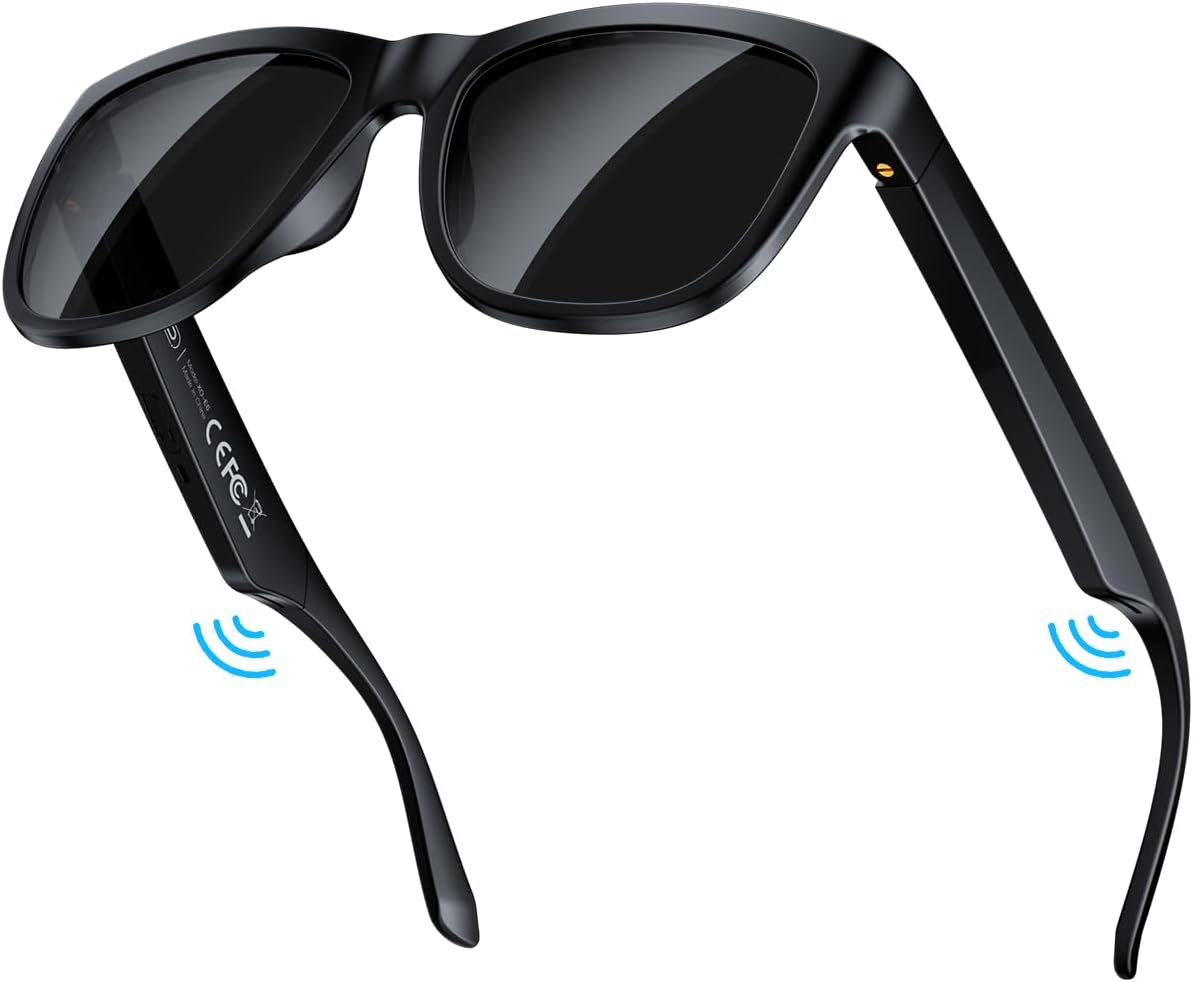 Smart Bluetooth Glasses,Built-in Mic & Speakers,Smart Wireless Headphone Sunglasses for Men and Women,Athletic/Outdoor UV Protection and Voice Control,Unisex(Black)