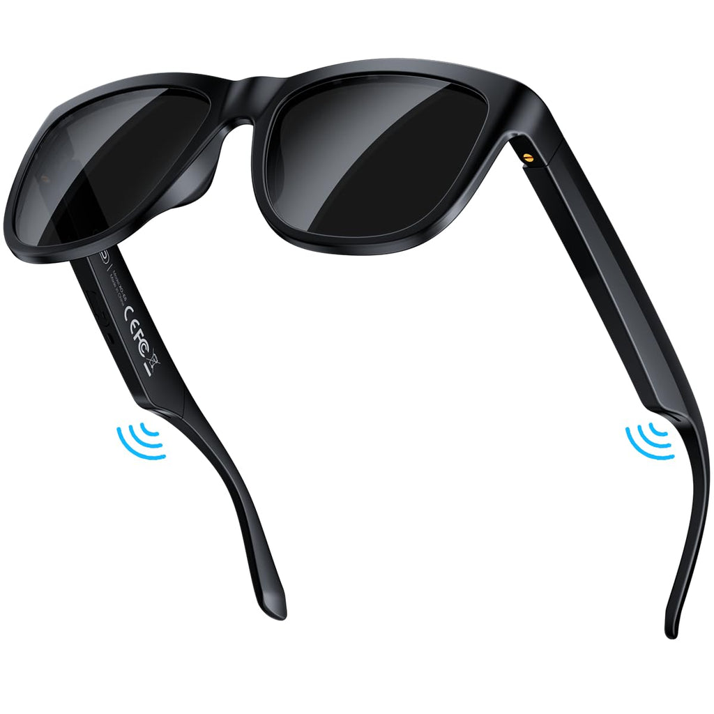 Smart Bluetooth Glasses,Built-in Mic & Speakers,Smart Wireless Headphone Sunglasses for Men and Women,Athletic/Outdoor UV Protection and Voice Control,Unisex(Black)