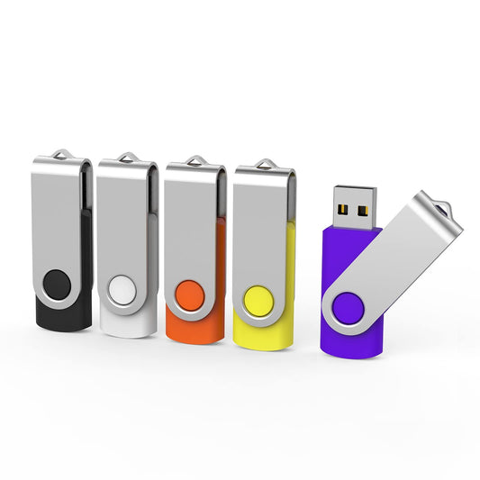 128GB USB Flash Drive 5 Pack – USB 2.0 Thumb Drives, Color Mix Set for Files & Photos