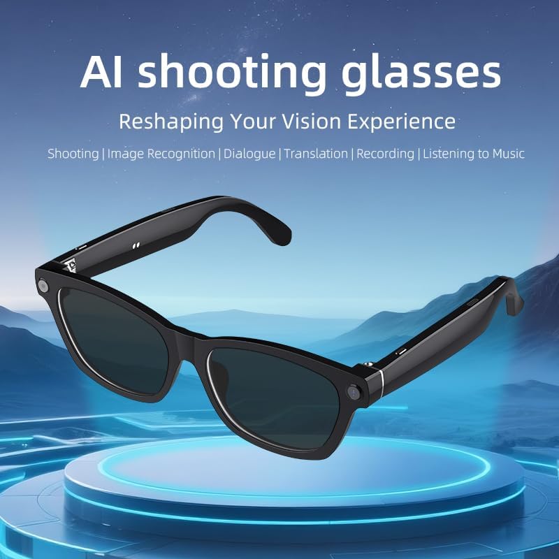 AI Smart Camera Glasses: HD 1080P Video Recording and Photo Taking, Translation, Assistant Conversation, Suitable for Outdoor and Indoor, Cycling, Hiking Travel (Black Sunglasses)