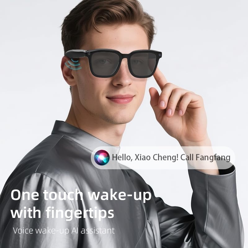 AI Smart Camera Glasses: HD 1080P Video Recording and Photo Taking, Translation, Assistant Conversation, Suitable for Outdoor and Indoor, Cycling, Hiking Travel (Black Sunglasses)