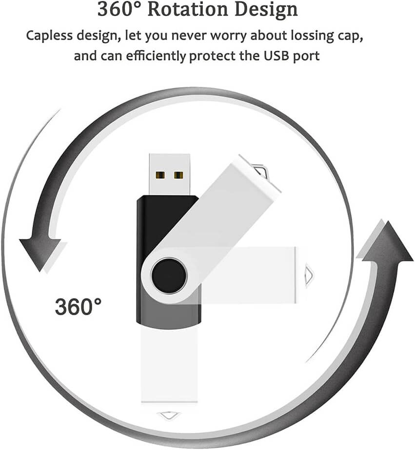 USB Flash Drive 2GB with 360° rotation design, showcasing capless feature for easy access and protection.