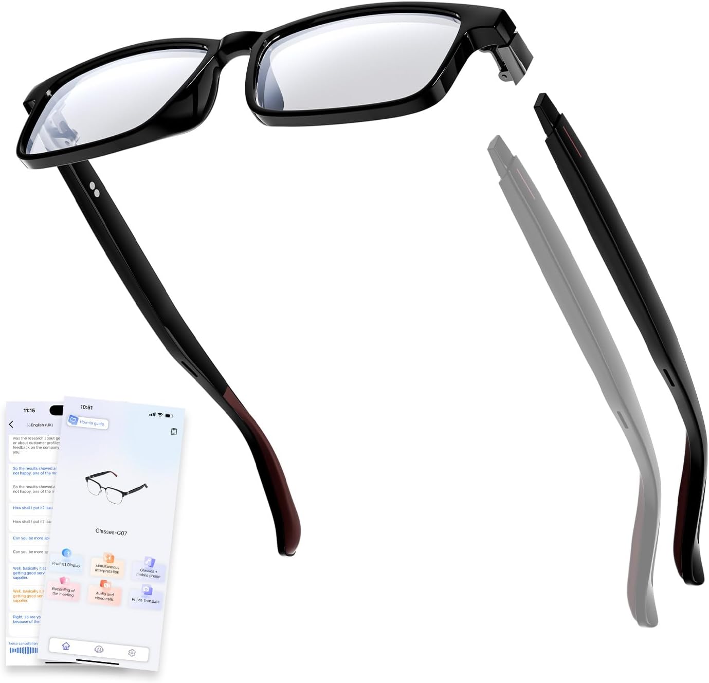 Smart Translation Glasses – Bluetooth, AI Interpreter, Voice Assistant