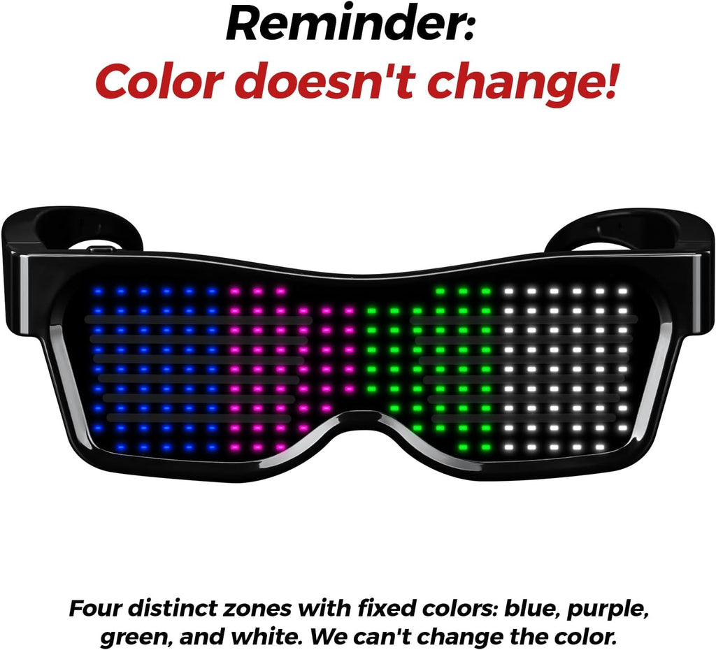 Gelrova LED Glasses for Party, Bluetooth Connected, Customizable Light Display, App-Controlled Animation, 60 Colors, Compact Design, USB Charging