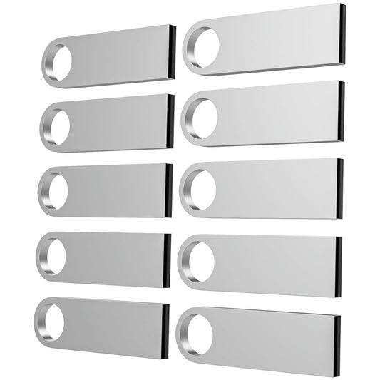 ABLAZE 128MB Flash Drive 10 Pack, Metal USB 2.0 Thumb Drives with Keychains USB Sticks Pendrives (Sliver)