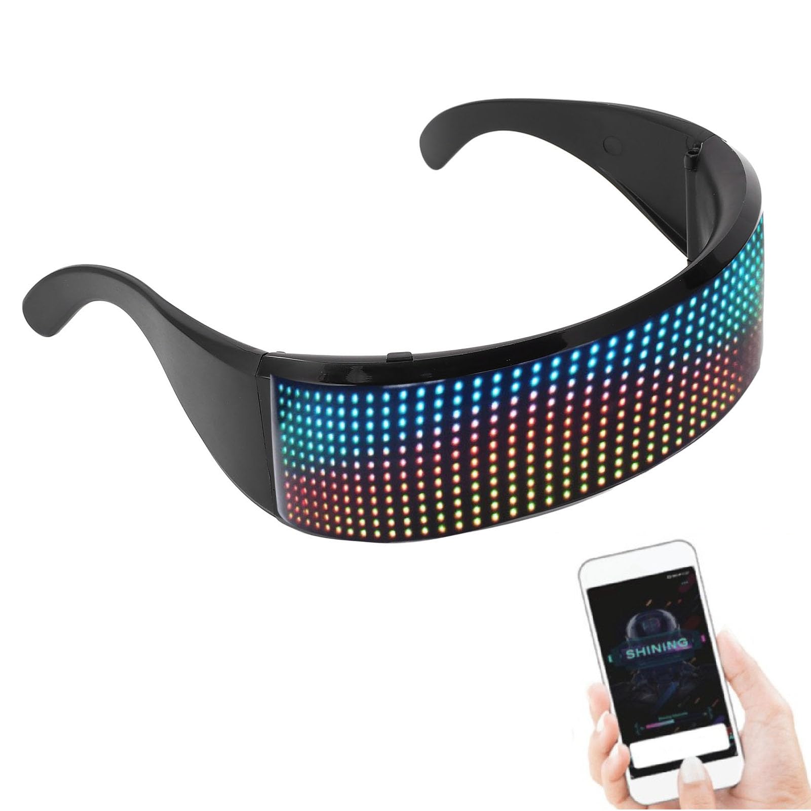 Yunir LED Glasses, Bluetooth Customizable RGB Light Up Glasses with 4 Display Modes, High Brightness, APP Controlled Smart Glasses, for Party Festival Cosplay