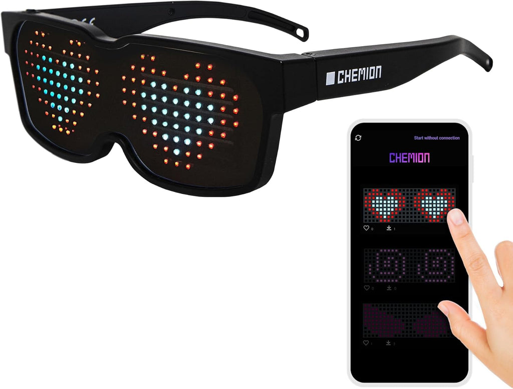 CHEMION LED Glasses for adults, Customizable Bluetooth LED Glasses, Perfect for Christmas, Halloween, and Birthday Parties (Color) (2024 Ver.)