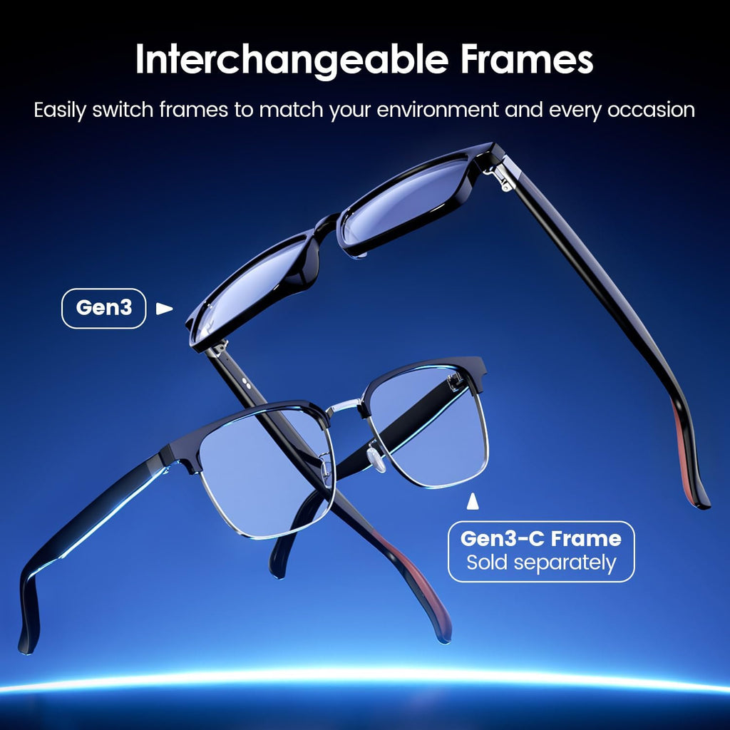 Gen3 Smart Translation Glasses – Bluetooth Glasses with Dual Temples (Bluetooth+Standard), Real-Time AI Interpreter, Touch Control, Voice Assistant – Lightweight for Travel, Work, Business