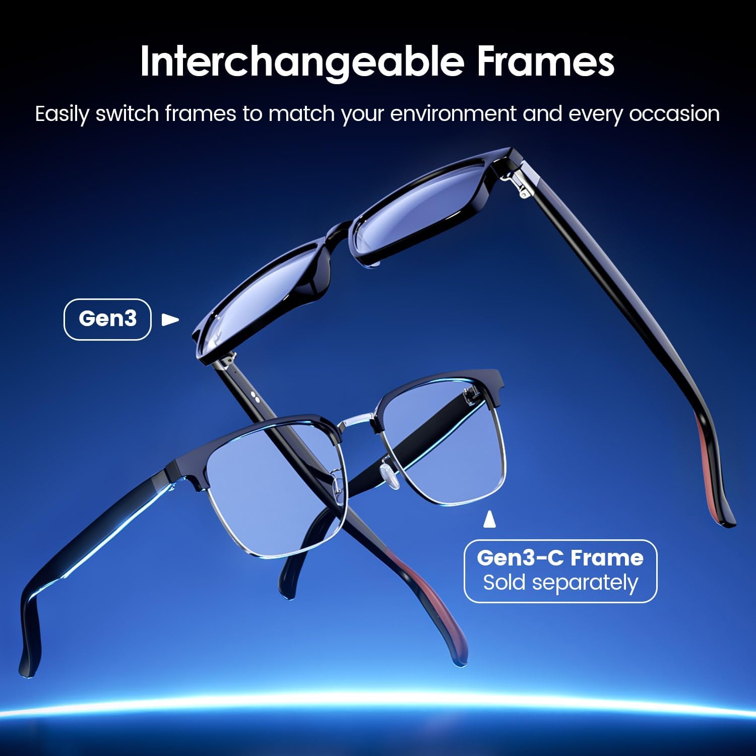 Gen3 Smart Translation Glasses – Bluetooth Glasses with Dual Temples (Bluetooth+Standard), Real-Time AI Interpreter, Touch Control, Voice Assistant – Lightweight for Travel, Work, Business