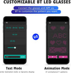 Image of customizable LED Glasses Light Up Glasses app interface showing Text and Animation modes.