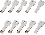 Key-Shaped USB Flash Drive 10-Pack – 32GB USB 2.0 Metal Pen Drives, Silver Finish