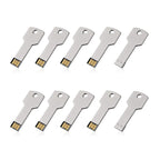 Key-Shaped USB Flash Drive 10-Pack – 32GB USB 2.0 Metal Pen Drives, Silver Finish