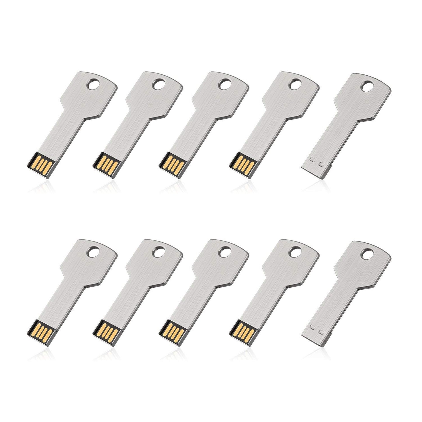 Key-Shaped USB Flash Drive 10-Pack – 32GB USB 2.0 Metal Pen Drives, Silver Finish