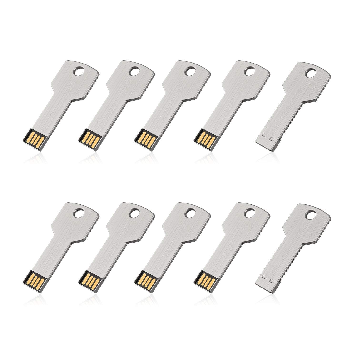 Key-Shaped USB Flash Drive 10-Pack – 32GB USB 2.0 Metal Pen Drives, Silver Finish