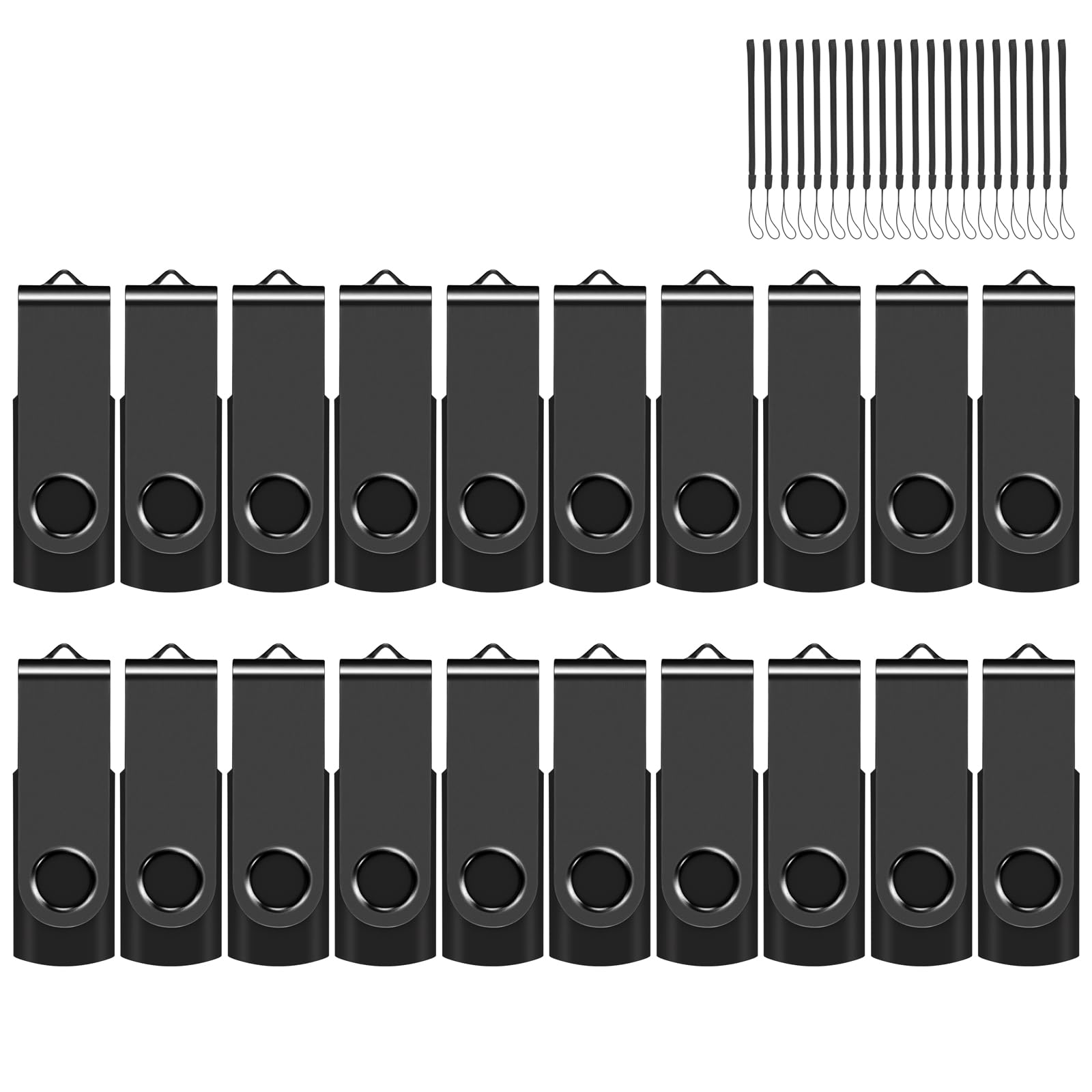 8GB USB Flash Drives – 20 Pack USB 2.0 Thumb Drives with Lanyards, Black Bulk Memory Sticks for Storage & Backup
