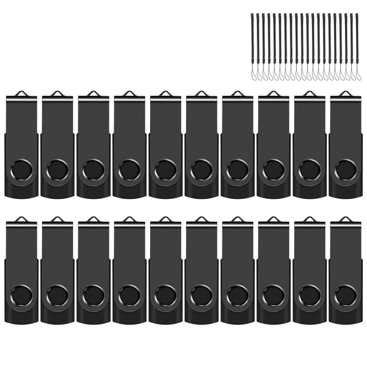 8GB USB Flash Drives – 20 Pack USB 2.0 Thumb Drives with Lanyards, Black Bulk Memory Sticks for Storage & Backup