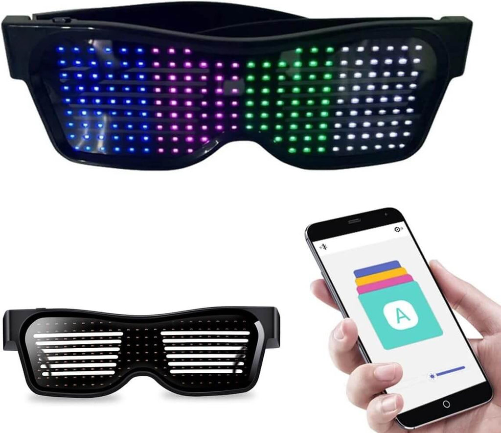 LED Glasses Light Up Glasses with customizable LED patterns and smartphone app control.