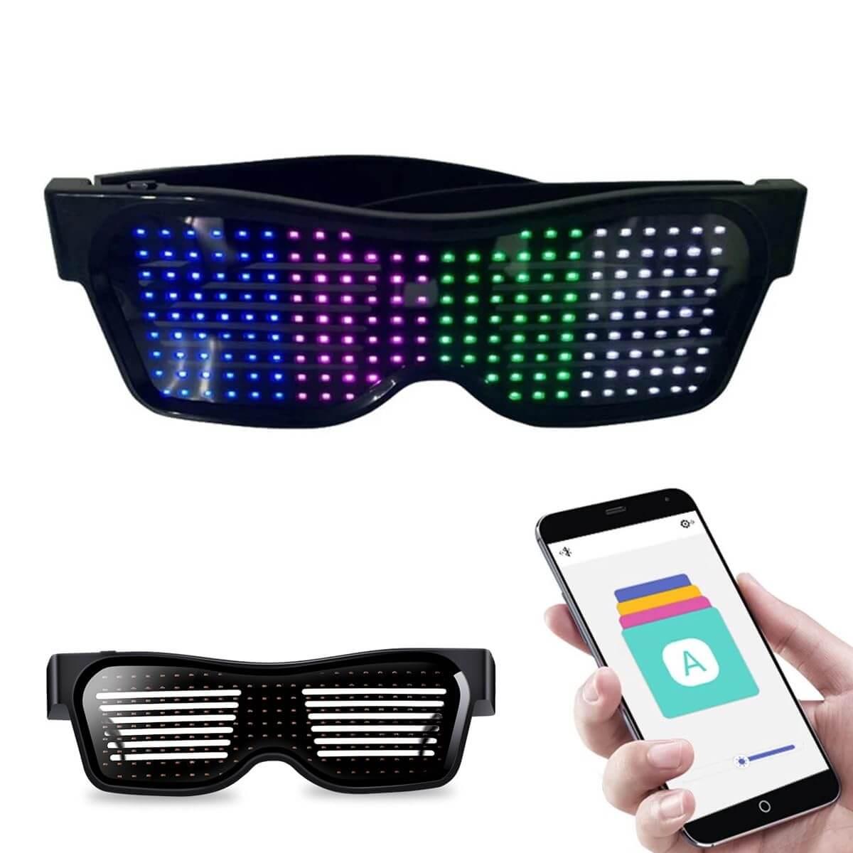 LED Glasses Light Up Glasses showcasing customizable LED patterns and smartphone connectivity.