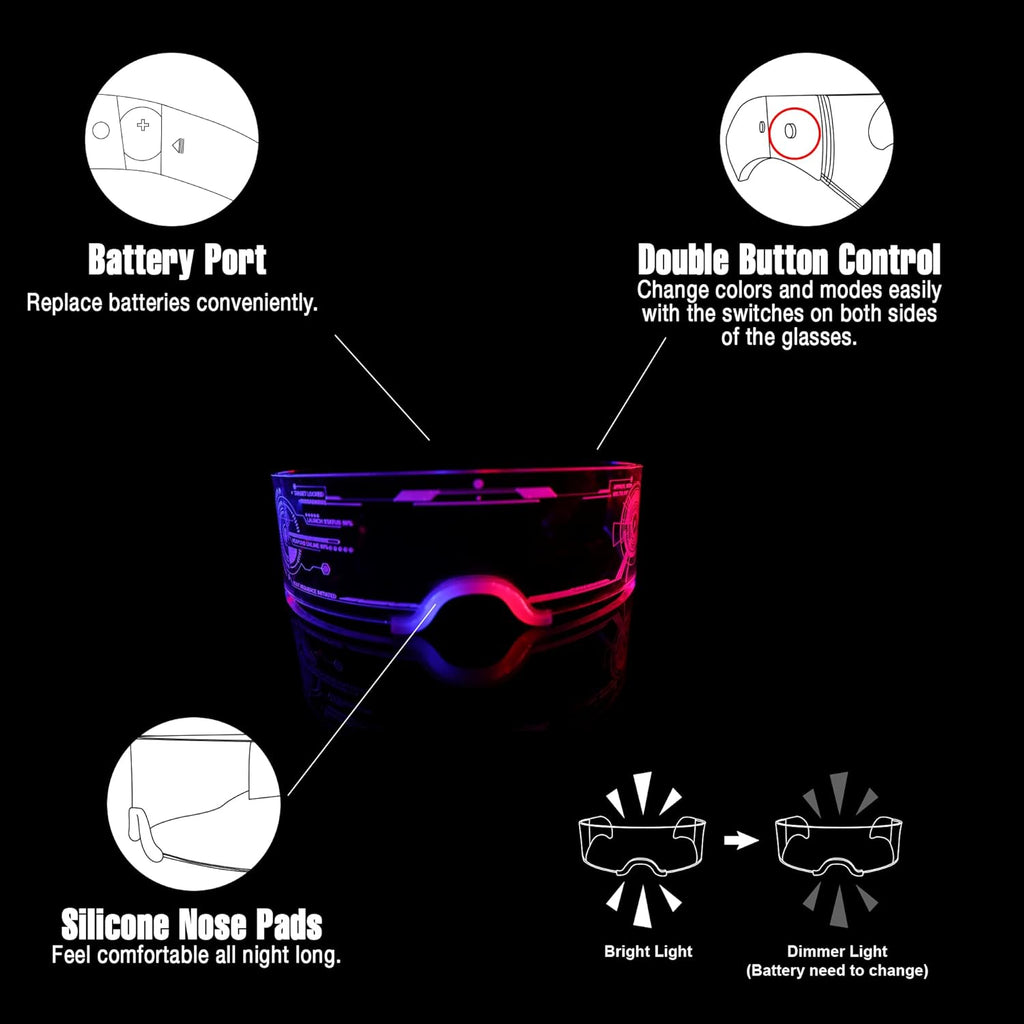 Oybete Light Up LED Party Glasses, LED Visor Glasses for Kids and Adults, Futuristic Electronic Honeycomb Luminous Glasses