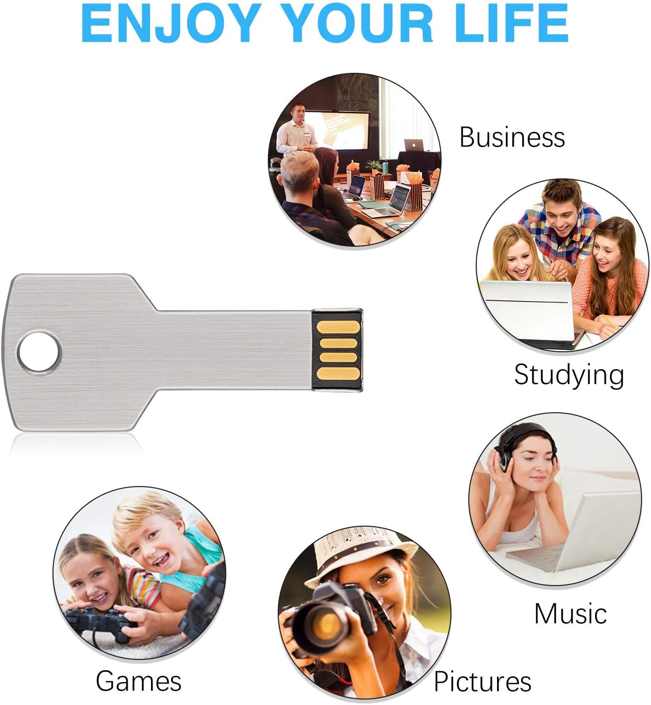 Key-Shaped USB Flash Drive 10-Pack – 32GB USB 2.0 Metal Pen Drives, Silver Finish