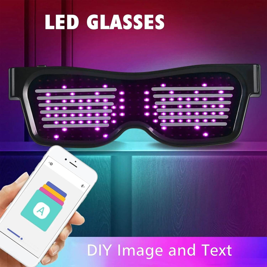 LED Glasses Light Up Glasses with customizable DIY image and text patterns.