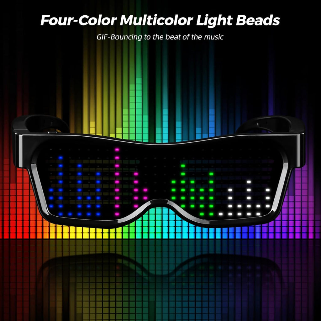 Gelrova LED Glasses for Party, Bluetooth Connected, Customizable Light Display, App-Controlled Animation, 60 Colors, Compact Design, USB Charging