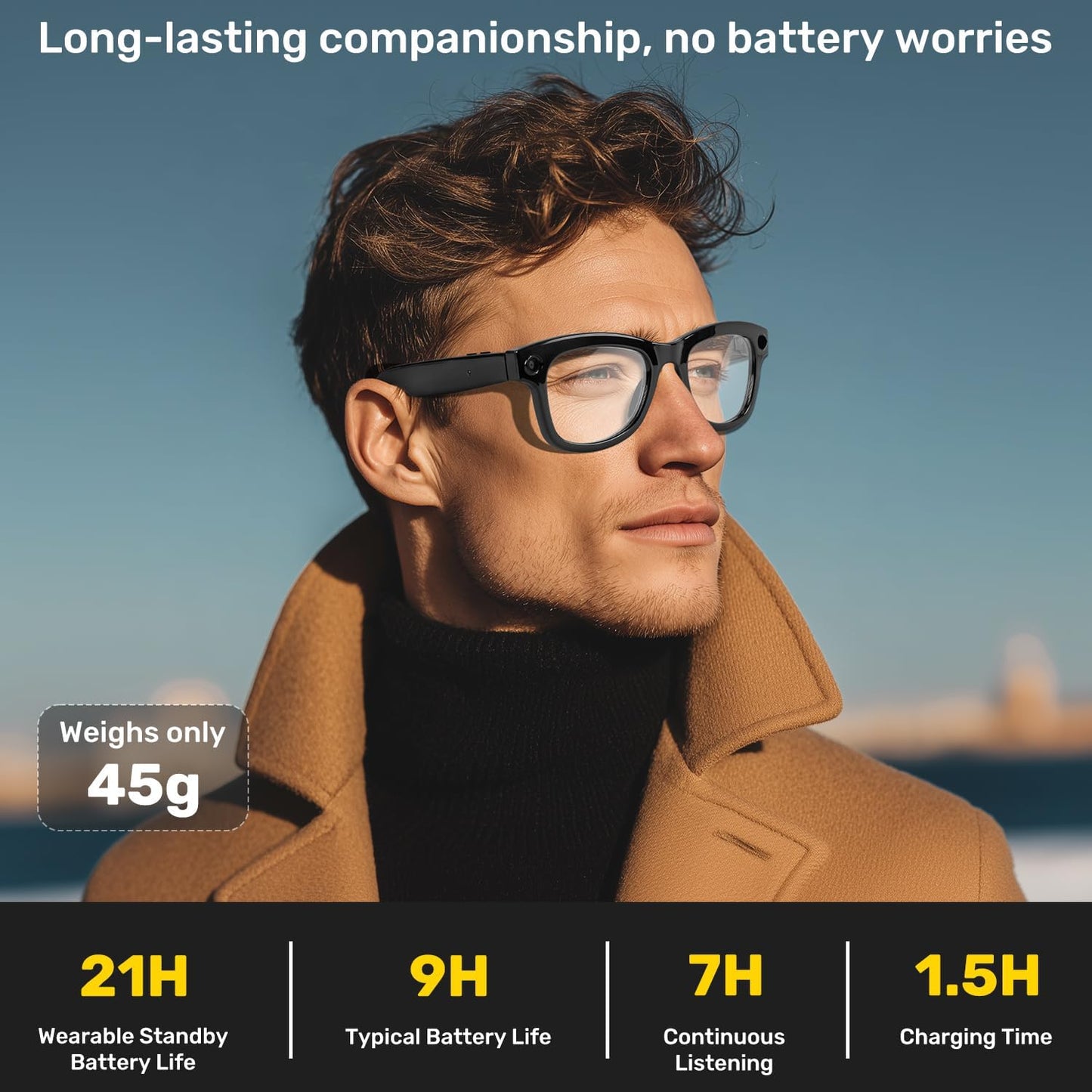 M02 Upgraded AI Smart Glasses 1080P Video Audio, Real-Time Translation