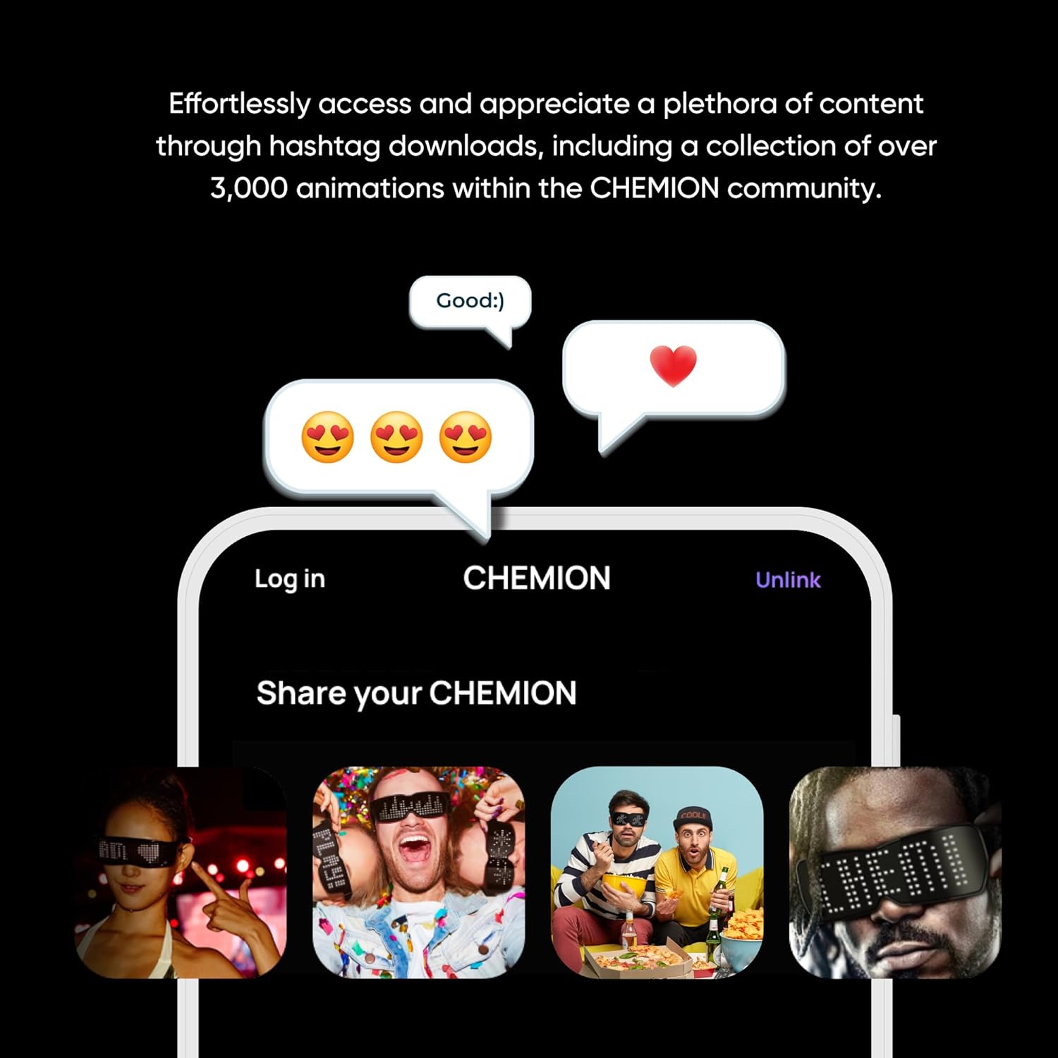 CHEMION LED Glasses for adults, Customizable Bluetooth LED Glasses, Perfect for Christmas, Halloween, and Birthday Parties (Color) (2024 Ver.)