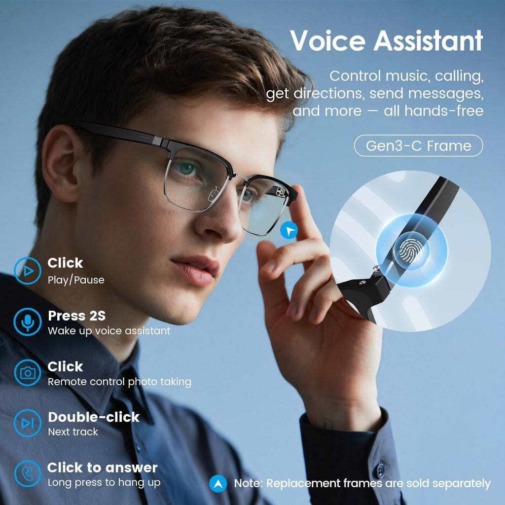 Gen3 Smart Translation Glasses – Bluetooth Glasses with Dual Temples (Bluetooth+Standard), Real-Time AI Interpreter, Touch Control, Voice Assistant – Lightweight for Travel, Work, Business