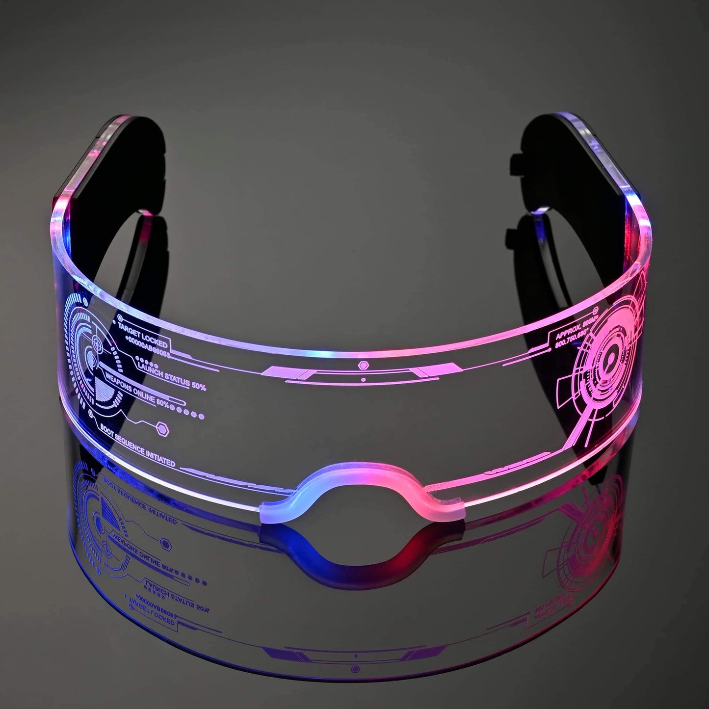 Light Up LED Party Glasses in futuristic design with glowing patterns, ideal for parties and special events.