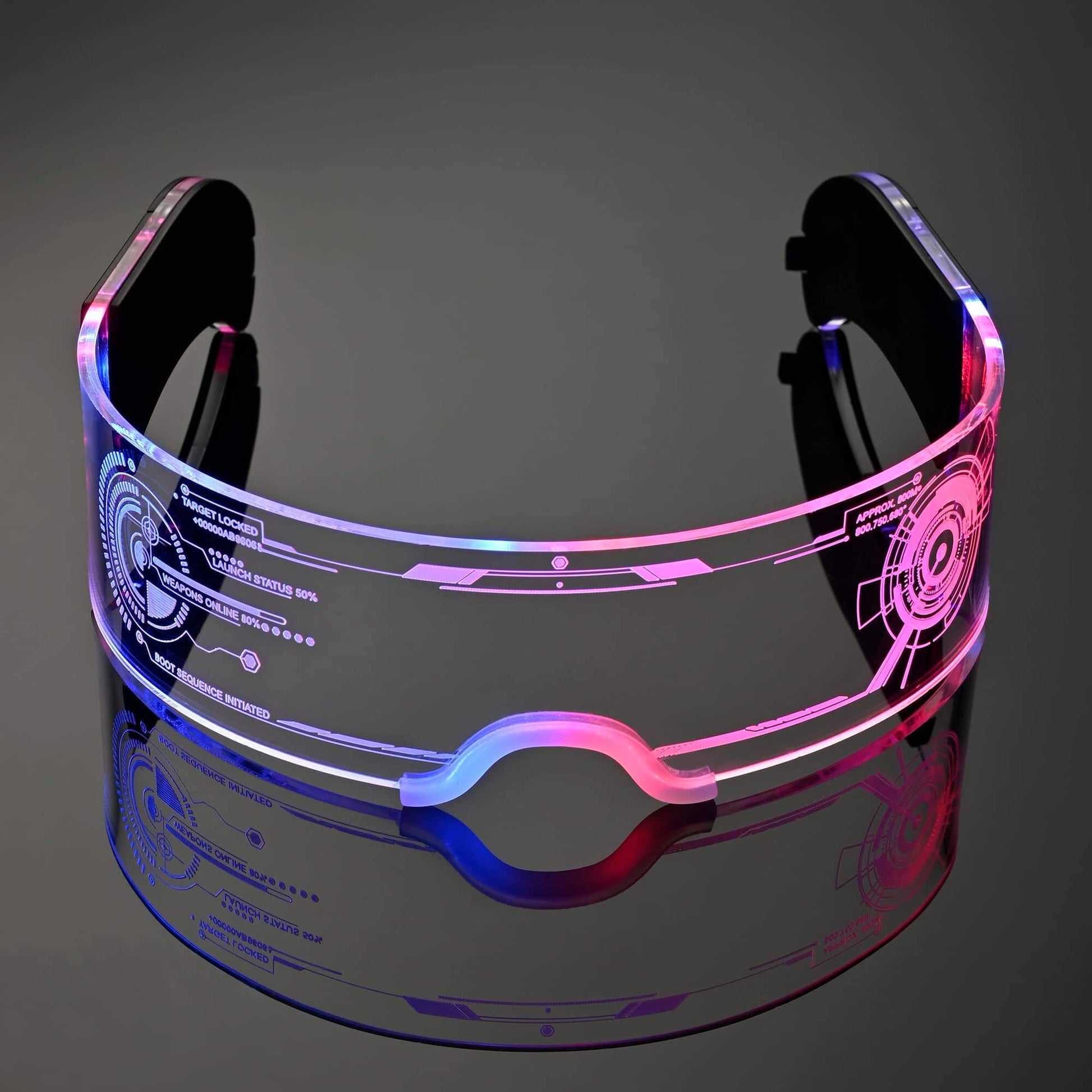 Light Up LED Party Glasses in futuristic design with glowing patterns, ideal for parties and special events.