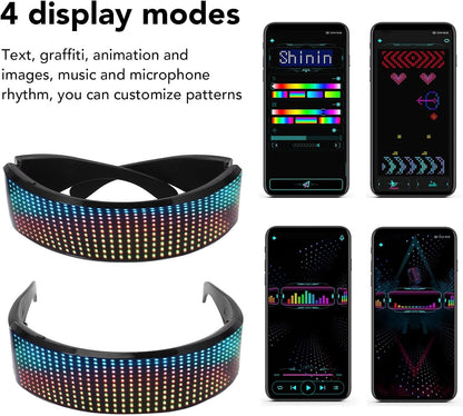 LED Glasses Bluetooth RGB Light Up Smart Glasses 4 Display Modes