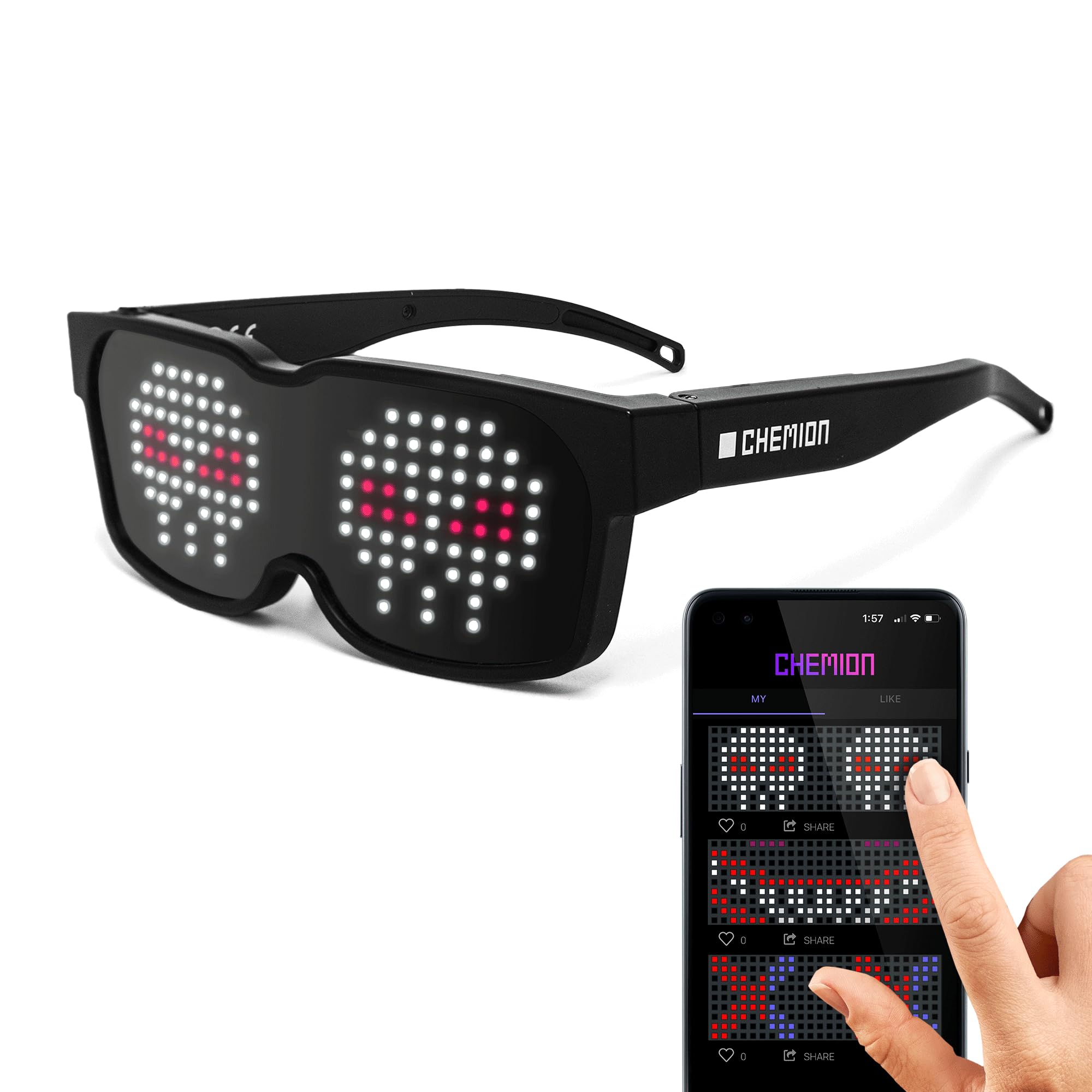 CHEMION LED Glasses for adults, Customizable Bluetooth LED Glasses, Perfect for Christmas, Halloween, and Birthday Parties (Color) (2024 Ver.)