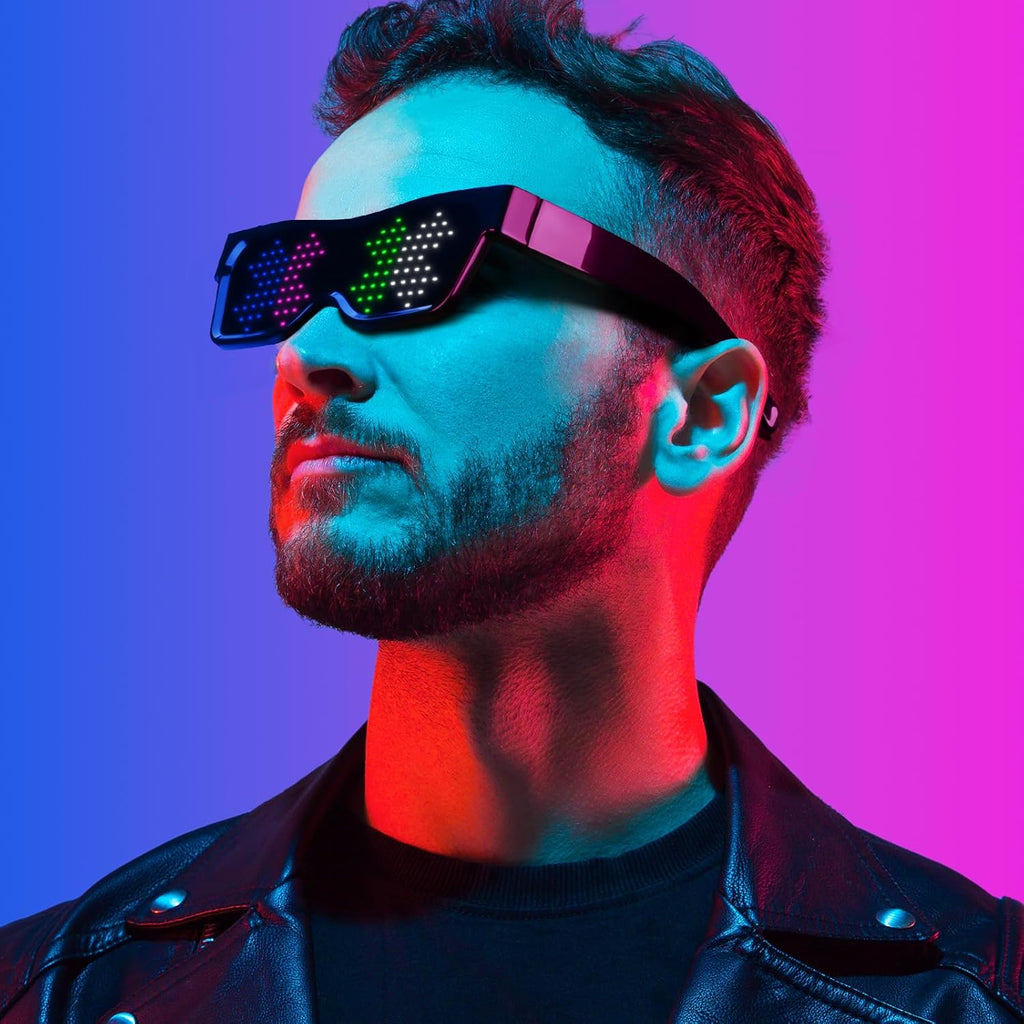 Gelrova LED Glasses for Party, Bluetooth Connected, Customizable Light Display, App-Controlled Animation, 60 Colors, Compact Design, USB Charging
