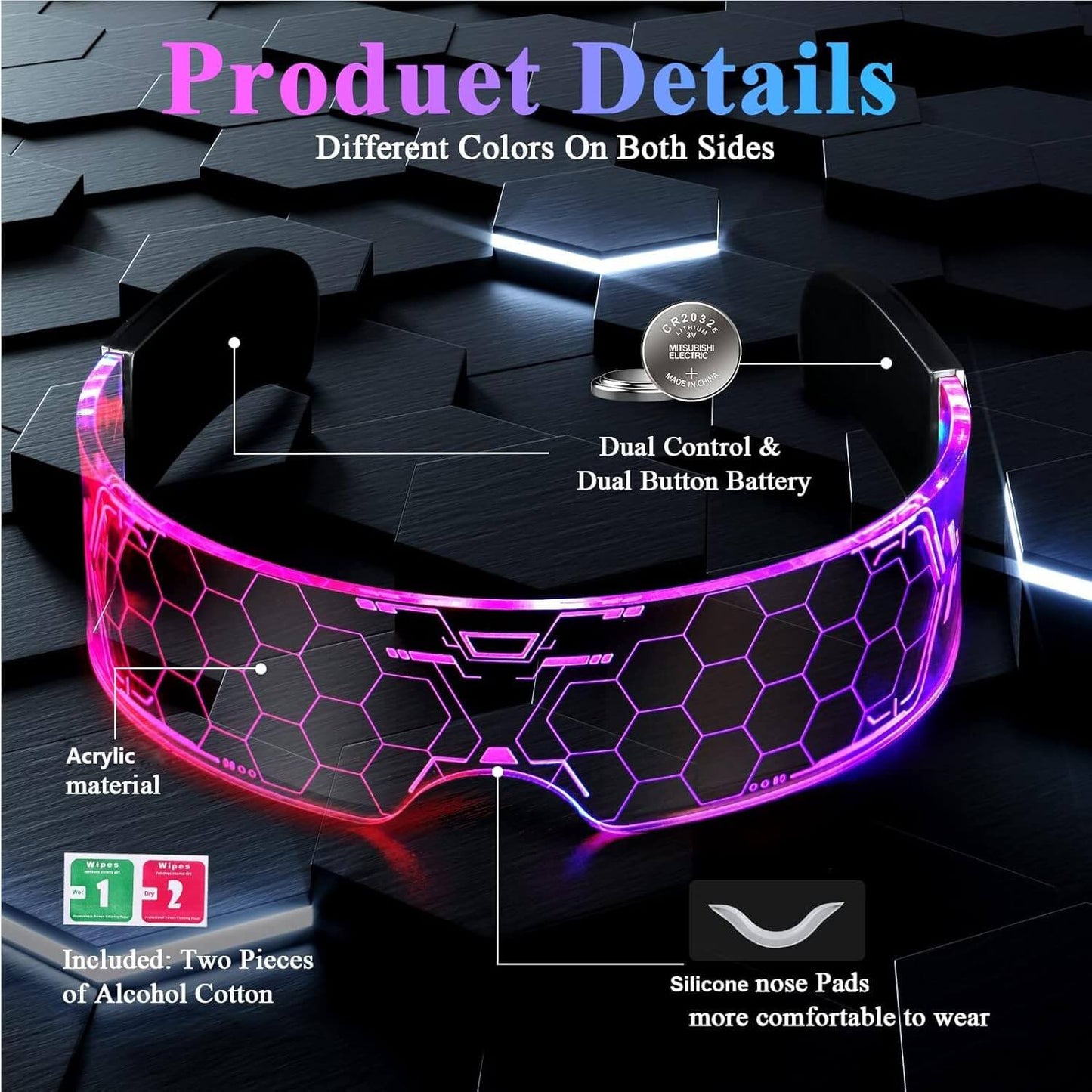 Led Glasses Light Up Glasses 7 colors 4 modes Luminous Glasses