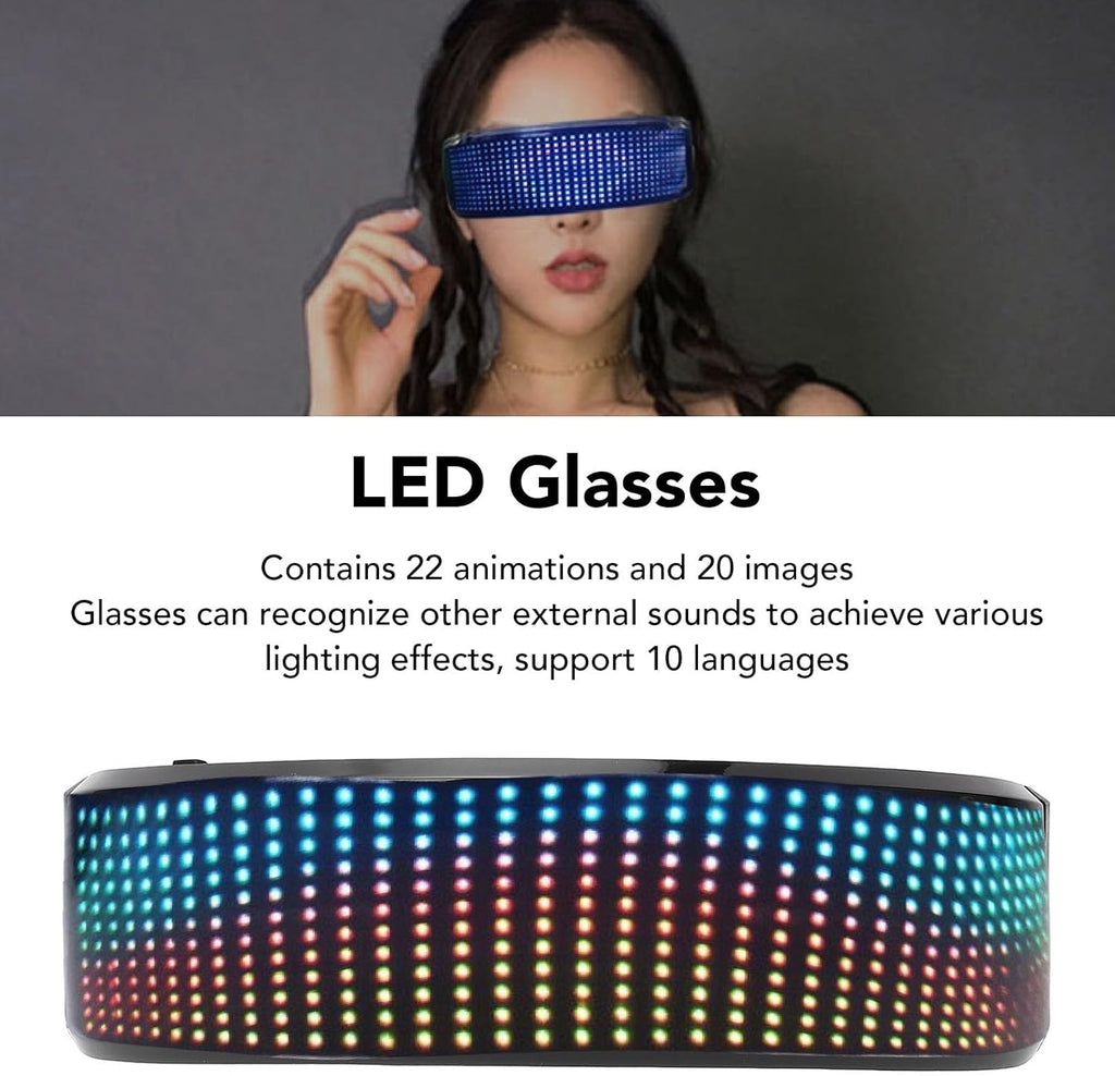 Yunir LED Glasses, Bluetooth Customizable RGB Light Up Glasses with 4 Display Modes, High Brightness, APP Controlled Smart Glasses, for Party Festival Cosplay