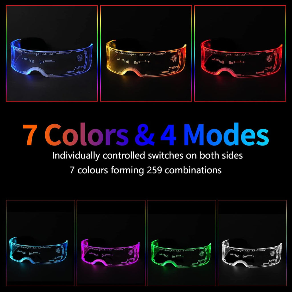 CLZFXS Led Glasses Light Up Glasses Led Visor Glasses 7 colors and 4 modes, Luminous Glasses for Halloween Cosplay Party Bar