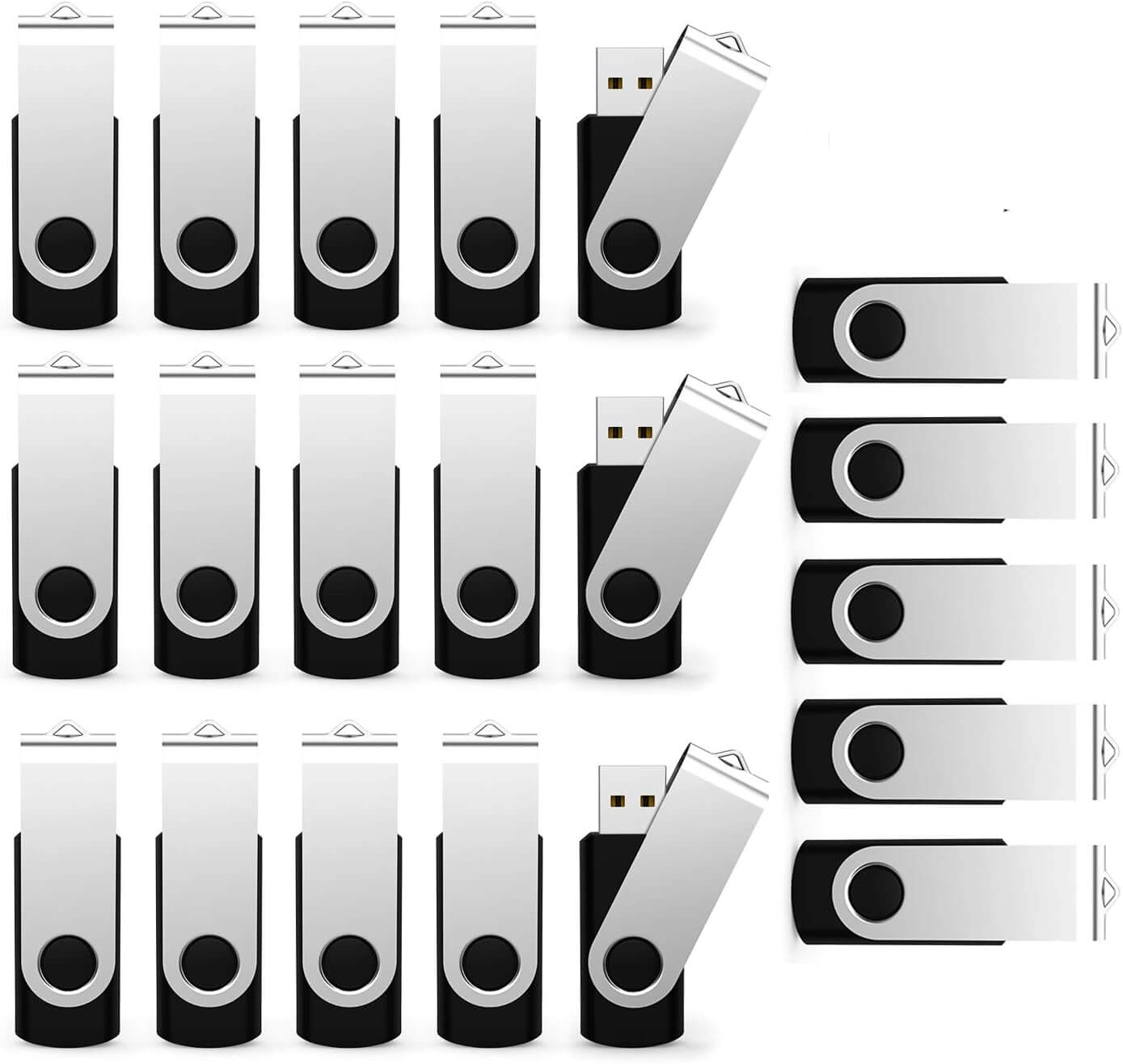 USB Flash Drive 2GB 20 Pack, bulk USB 2.0 swivel thumb drives for file storage.