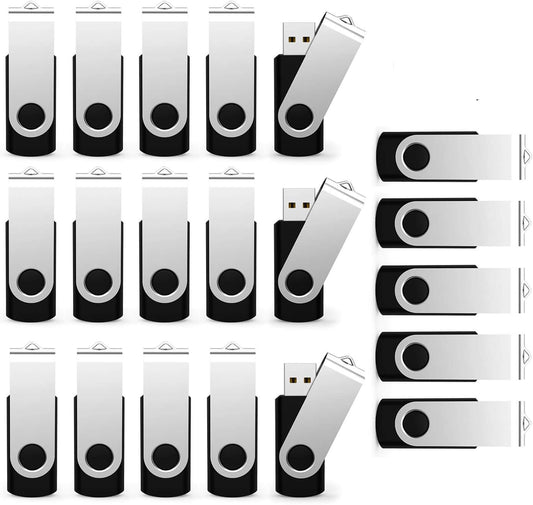 USB Flash Drive 2GB 20 Pack, bulk USB 2.0 swivel thumb drives for file storage.