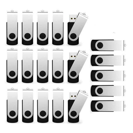 2GB USB Flash Drives – 20 Pack USB 2.0 Swivel Thumb Drives, Bulk Memory Sticks, Black